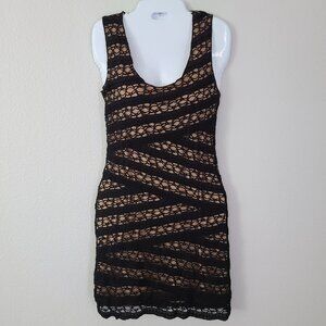Max Studio Lace Sheath Dress Black Nude Lined Women's Size XS